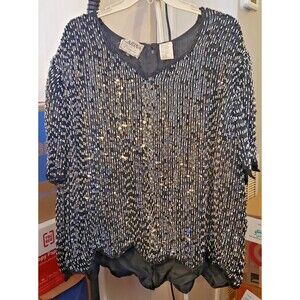 NWOT - Vintage Carina Black Silk Top with paillettes and beads (very heavy) - 4X